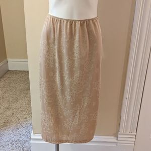 Vintage tan floral print midi skirt slip size L
